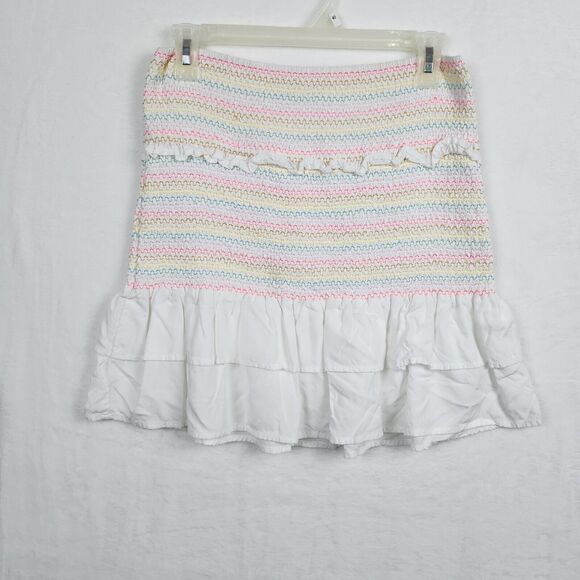 Cabana By Crown & Ivy Smocked Ruffle Skirt Neon Stripes Sz XS - Picture 1 of 8